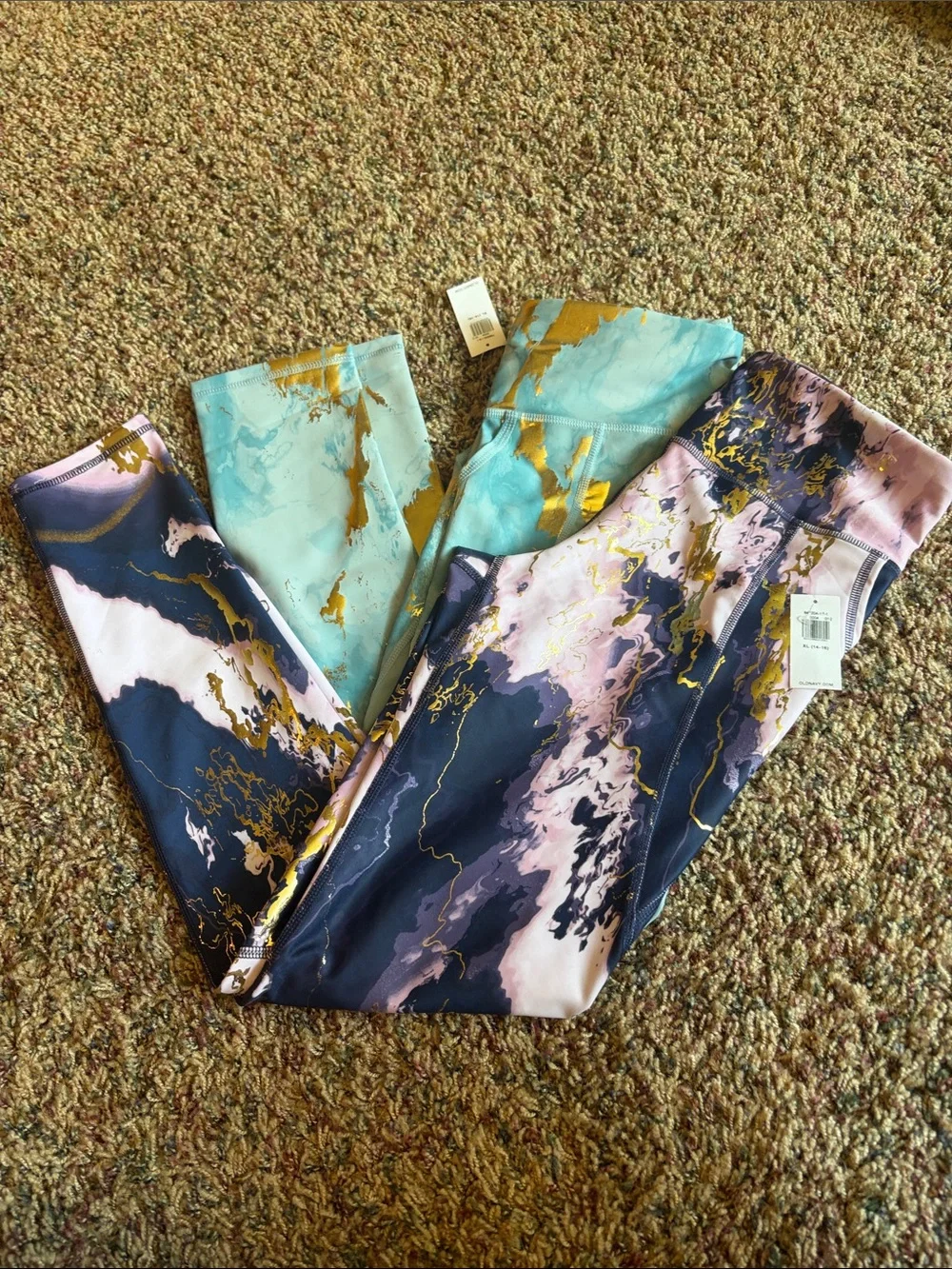 Old Navy XL Marble-Effect Girls Leggings in Navy, Mint, Pink & Gold